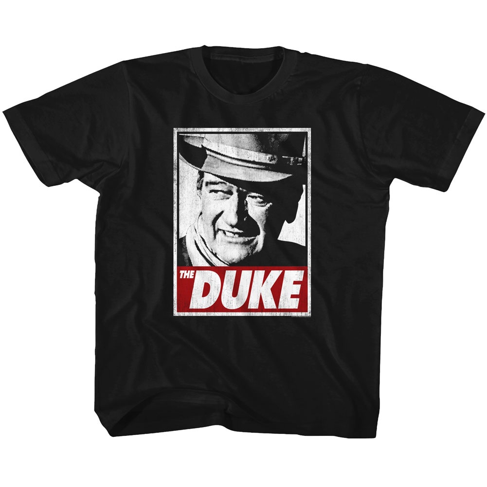 John Wayne 'Tha Duke' Unisex Kids T-Shirt - Officially Licensed Black Tee, Size X-Small (5-6)